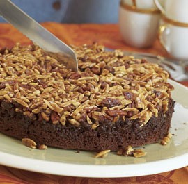 Chocolate nut upside-down cake