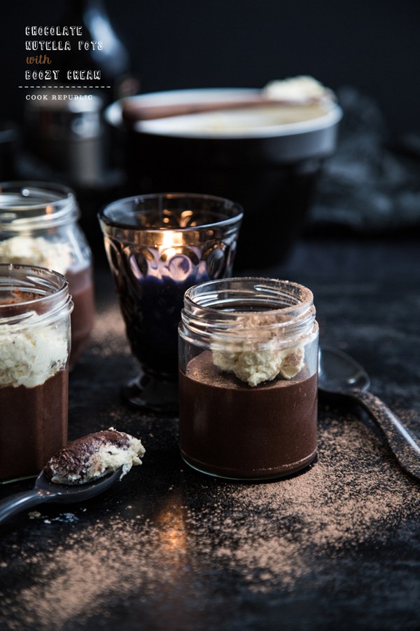 Chocolate Nutella pots with boozy cream