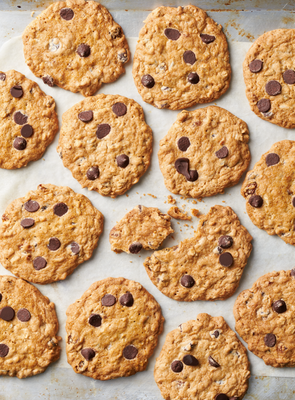 Chocolate, oat and raisin cookies