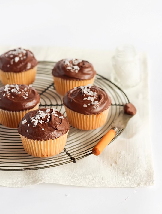 Chocolate, olive oil & sea salt cupcakes