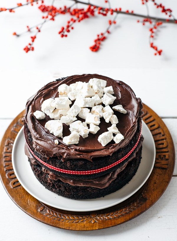 Chocolate, olive oil and Pinot noir cake