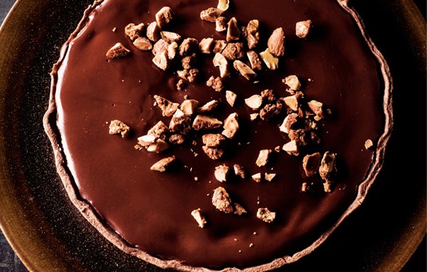 Chocolate-on-chocolate tart with maple almonds