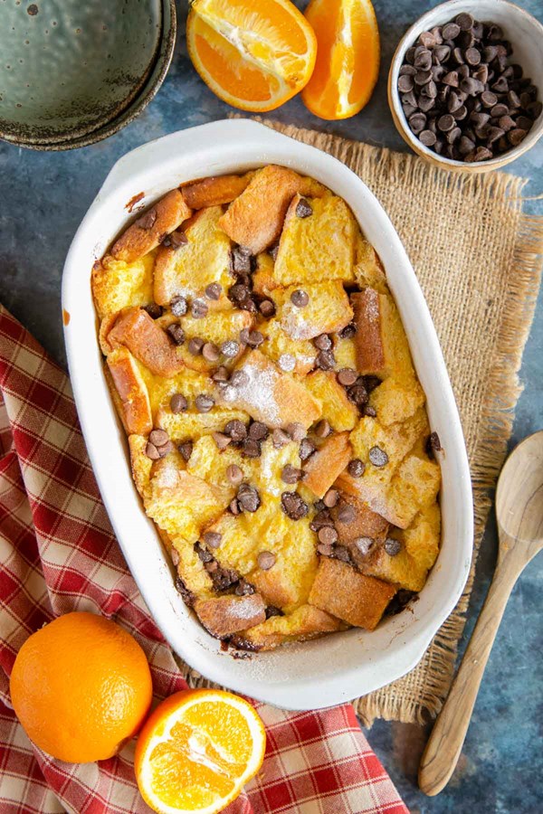 Chocolate orange bread and butter pudding