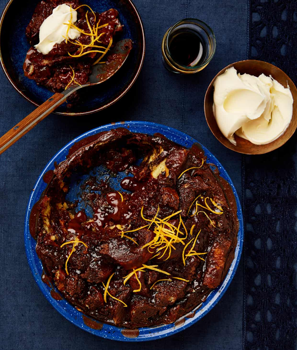 Chocolate-orange brioche pudding