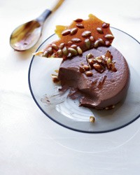 Chocolate panna cotta with spiced pepita brittle