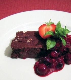 Chocolate pavé with blueberry compote