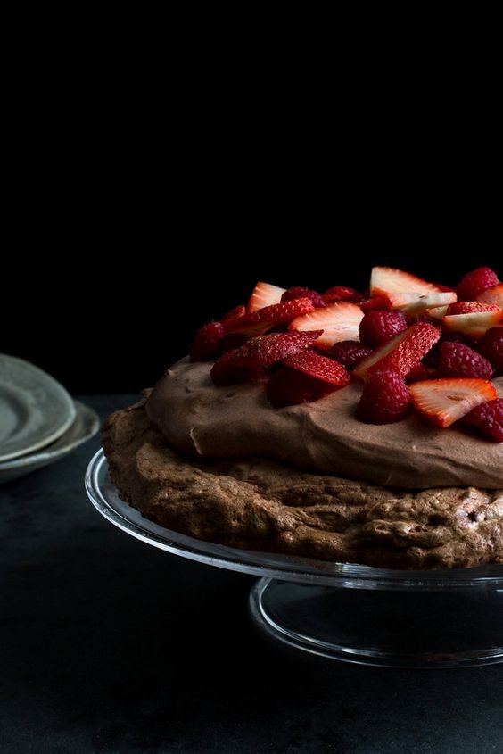Chocolate Pavlova with chocolate mousse