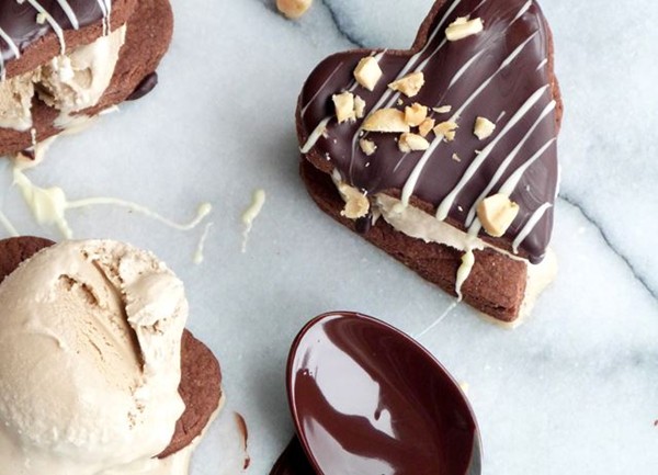 Chocolate, peanut butter and coffee ice cream sandwiches
