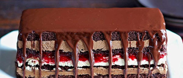 Chocolate, peanut butter and jam terrine