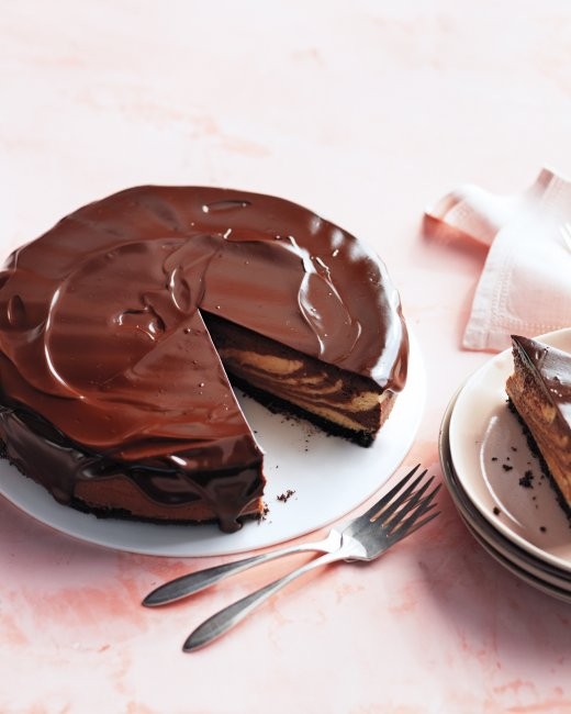 Chocolate-peanut butter bull's-eye cheesecake