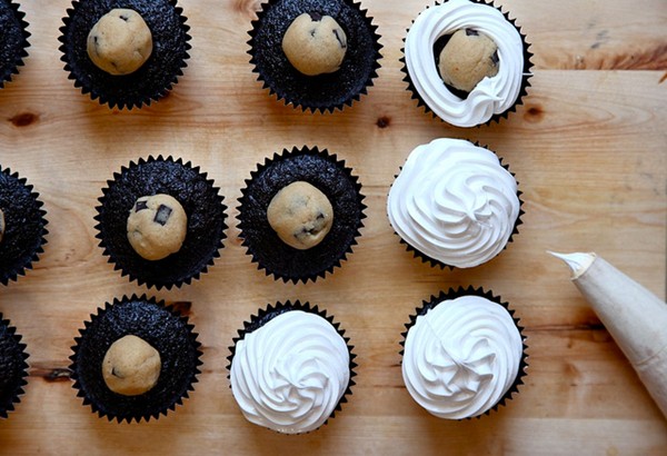 Chocolate, peanut butter cookie dough, toasted marshmallow cupcakes