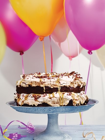 Chocolate peanut butter meringue stack