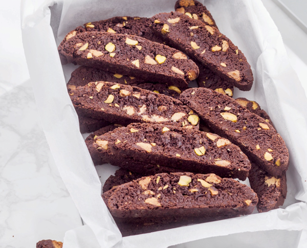 Chocolate-peanut butter-pistachio biscotti