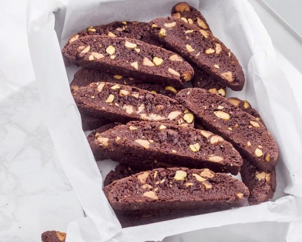 Chocolate-peanut butter-pistachio biscotti