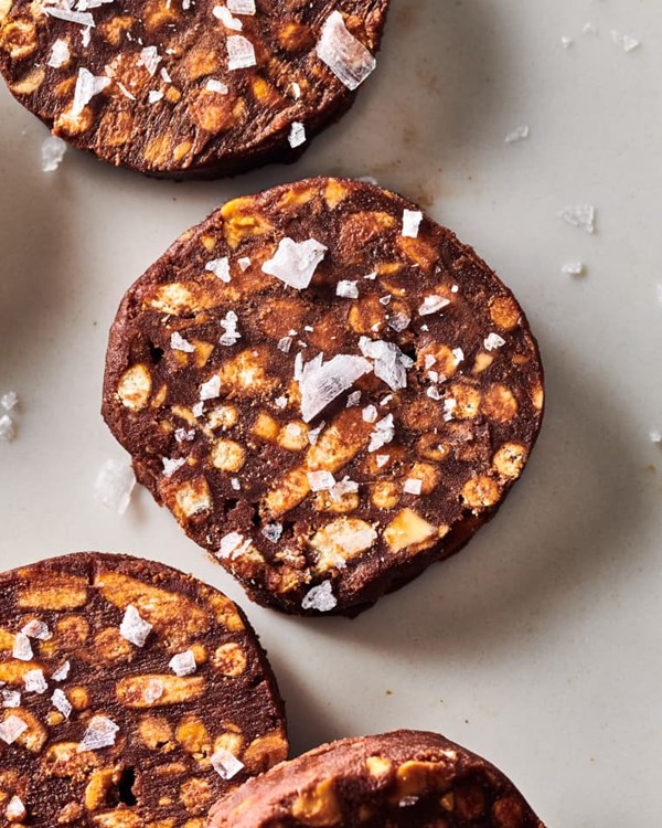 Chocolate peanut butter slice-and-no-bake cookies