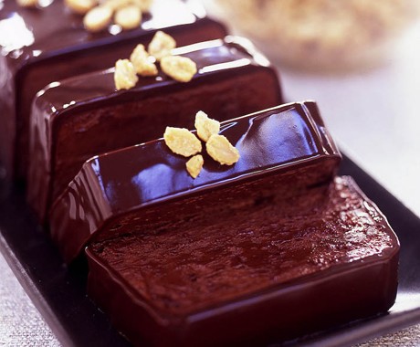 Chocolate-peanut butter terrine with sugared peanuts