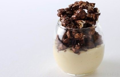 Chocolate peanut popcorn and coconut custard