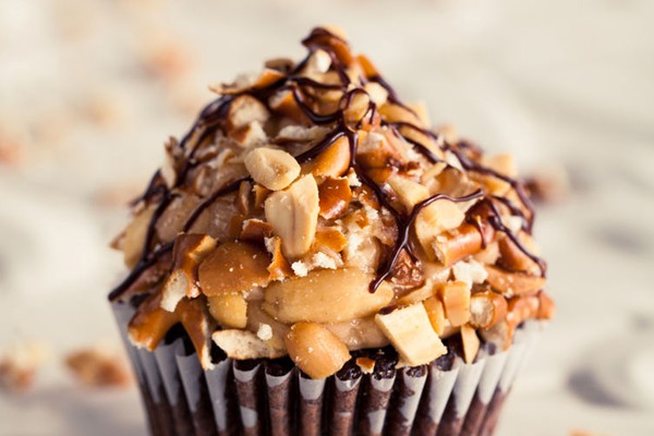 Chocolate peanut putter pretzel cupcake