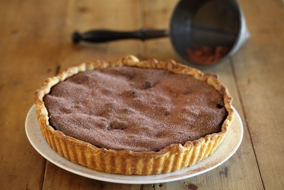 Chocolate, pear & almond tart