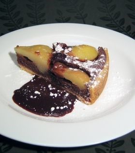 Chocolate, pear and almond tart