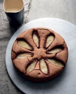 Chocolate, pear and hazelnut cake