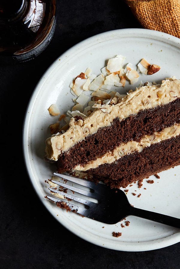 Chocolate pecan coconut porter cake