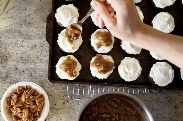 Chocolate pecan Derby cupcakes
