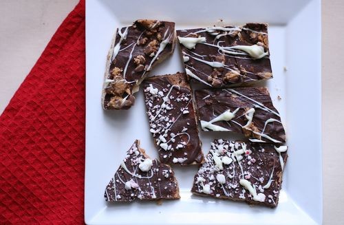 Chocolate peppermint bark cookies and chocolate peanut butter bark cookies