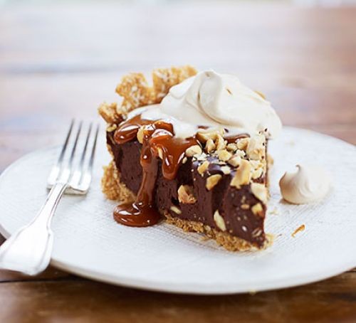 Chocolate pie with toffee sauce & coffee cream