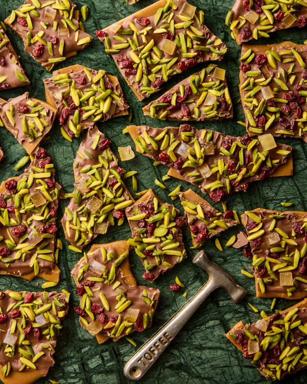 Chocolate, pistachio and barberry toffee