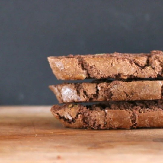 Chocolate pistachio farro biscotti 