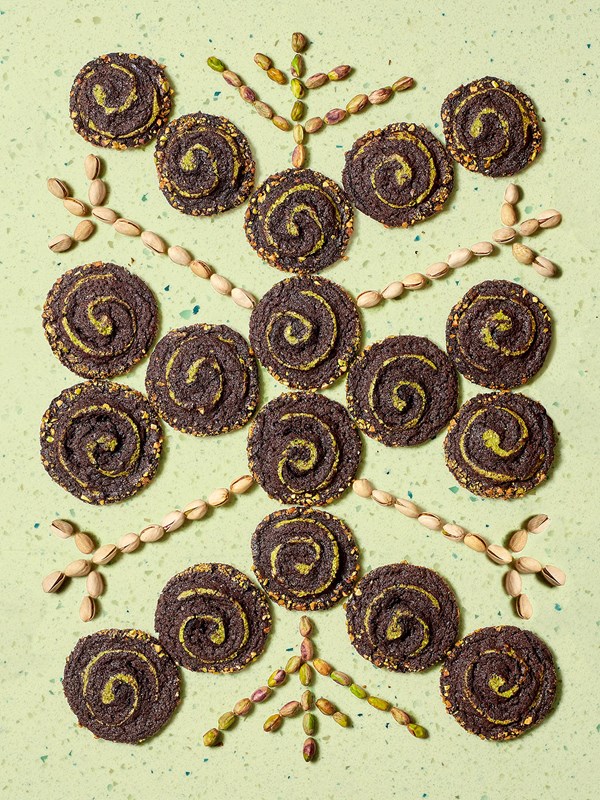 Chocolate-pistachio whirligigs