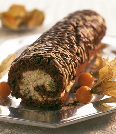 Chocolate pistachio Yule log