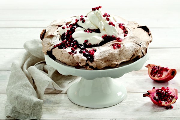 Chocolate pomegranate Pavlova