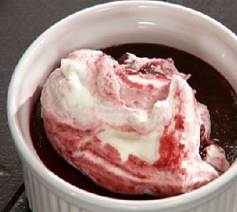 Chocolate pots de creme with cherry whip