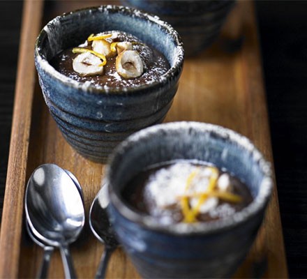 Chocolate pots with caramelised hazelnuts