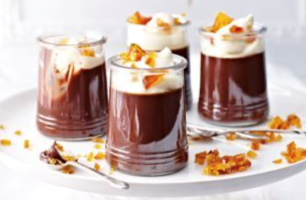 Chocolate pots with salted caramel toffee