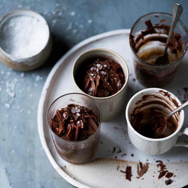 Chocolate pots with salted date caramel