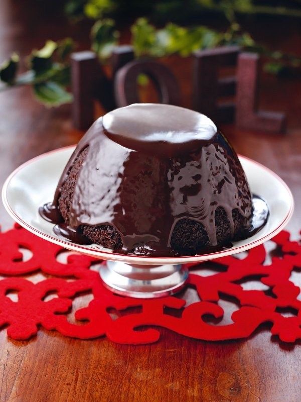 Chocolate pudding for Christmas pudding haters with hot chocolate sauce