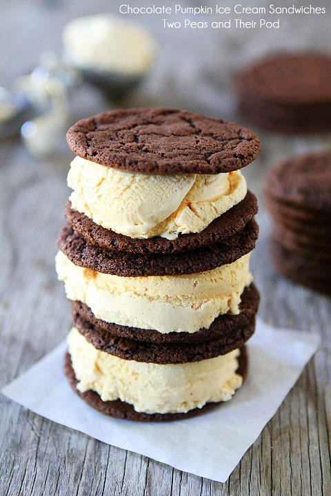 Chocolate pumpkin ice cream sandwiches
