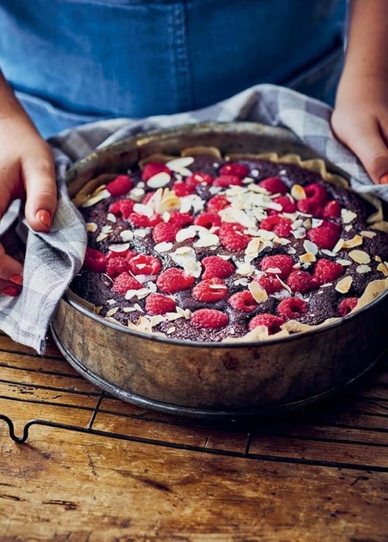 Chocolate, raspberry, beetroot and cardamom cake