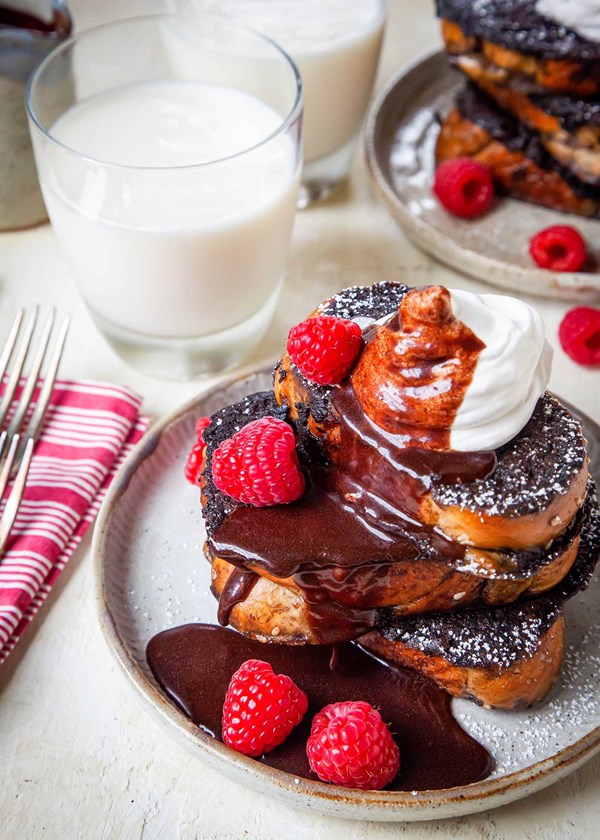 Chocolate raspberry French toast [chocolate maple syrup]