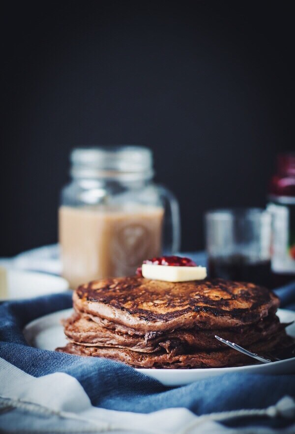Chocolate raspberry swirl pancakes