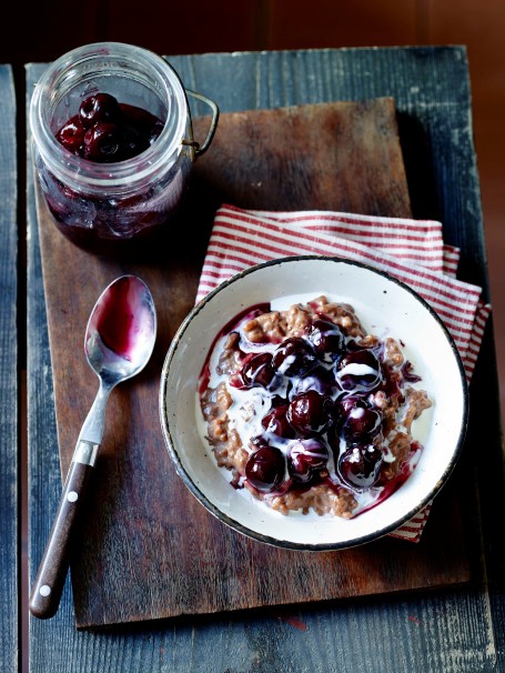 Chocolate risotto with boozy cherries