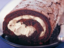 Chocolate roulade with coffee cream