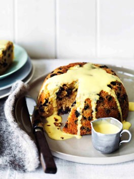 Chocolate rum and raisin steamed pudding