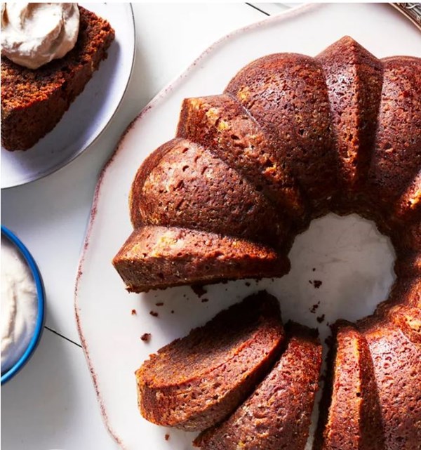 Chocolate rum cake with cinnamon whipped cream