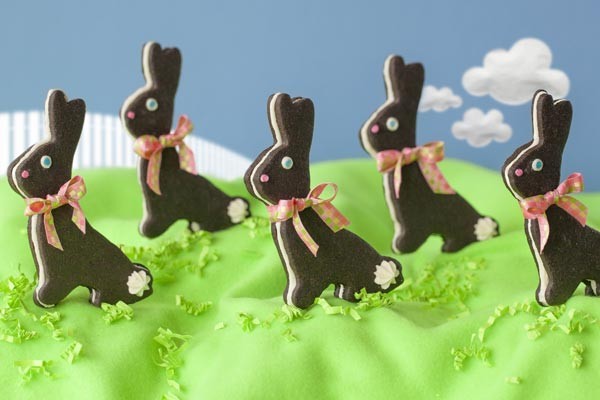Chocolate sandwich bunny cookies with marshmallow butter cream