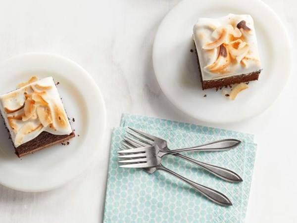 Chocolate sheet cake with coconut frosting