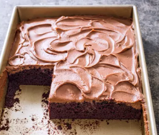 Chocolate sheet cake with milk chocolate frosting